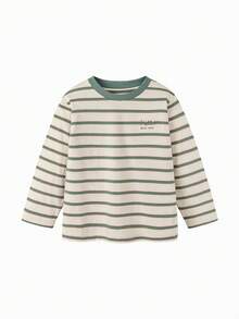 mini bala Camiseta de manga larga de algodón para niñas, diseño de bloques de color, algodón peinado, top básico para primavera - Tono verde café - Ver 3