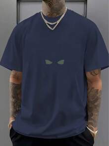 Esencial de moda Camiseta de algodón blanca con patrón de calavera negra - Azul Marino - Ver 1