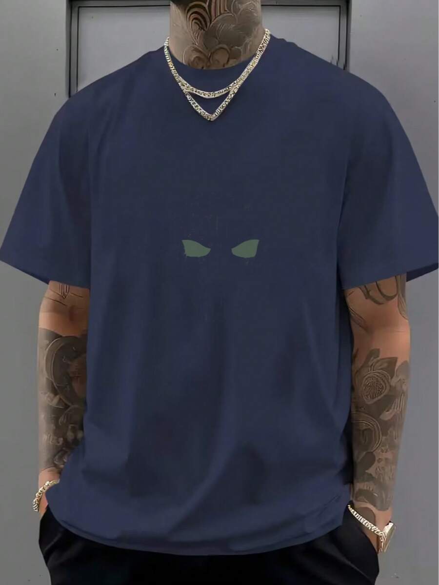 Esencial de moda Camiseta de algodón blanca con patrón de calavera negra - Azul Marino - Ver 1