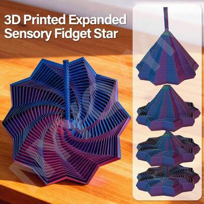 3D打印感官星形分形六边形带手柄2026星形玩具，适合办公桌减压，螺旋设计，缓解压力，情人节送给女朋友或男朋友的礼物