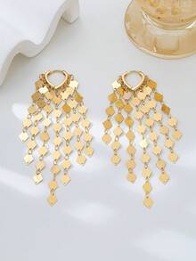 1 Đôi bông tai tua rua dài hình trái tim phong cách tối giản, thanh lịch, đa năng, chất lượng cao, kiểu cổ điển. - Vàng - Xem 2