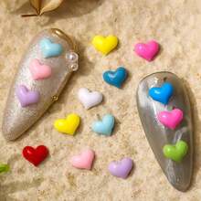 300Pcs 3D Heart Nail Charms Flat Back Heart Nail Rhinestone Resin Hearts Pink Blue Purple Red Mixed Color Mini Hearts Nail Accessories Love Nails Art Charms Nails Supplies For Acrylic Nails Decoration,Silver - Silver - 查看 1