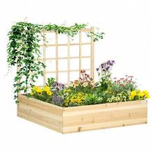 Outsunny Large Raised Garden Bed With Trellis For Climbing Plants, 47 Inch Wooden Box Planters For Outdoor Plants, Vegetables, Flowers, Herbs, Easy Assembly, Natural Tone - 原木色 - 查看 7
