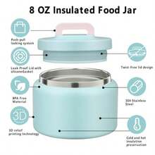 XGHTarro térmico de 8 onzas para alimentos fríos y calientes para niños recientes de almuerzo aiados frasco de cida caliente a prueba de fugas acero inoxidable boca anca almuerzo y - Azul1 - Ver 3