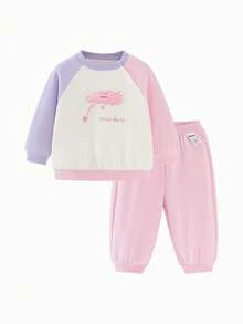 mini bala 女婴可爱卫衣套装（2件套），长袖上衣和裤子，面料柔软，不易起球，2026春季系列 - 白紅色 - 查看 1