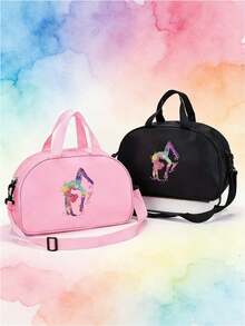 这款印花舞蹈主题手提包时尚百搭，设计甜美可爱。它既可以作为手提包/单肩包，也可以作为休闲旅行包或运动/健身包。采用尼龙材质，拉链封口。适合日常使用、外出、健身、游泳、跳舞和上课等场合。是圣诞节或生日的绝佳礼物。