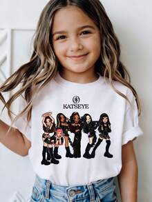 Cool Girl KATSEYE Girl Group Print American Street Y2K Hip-Hop Style Cute Baby Outfit Unlocks Childlike Fun And New Fashion For Little Girls Or Boys. Versatile Casual Outdoor Children's Clothing, Durable, Soft And Comfortable. Skin Friendly Children's Clothing Tops Can Be Given As Gifts - 白色 - 查看 1