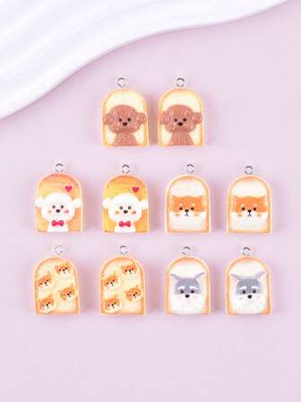 10个时尚狗狗面包造型首饰吊坠，女士首饰DIY配件，节日DIY