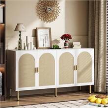 Alacenas para Cocina 1.2,Bufetera Mueble con 4 Puertas,Credenza Bufetera con 4 Puertas de Ratán Natural,para Cocina, Comedor, Sala de Estar. - Blanco - Ver 1