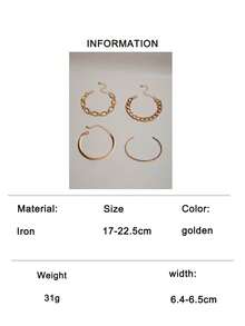 Set de 4 piezas Pulsera de cadena de hierro con diseño geométrico de moda, apta para uso diario - 27587-bueno-G - Ver 9