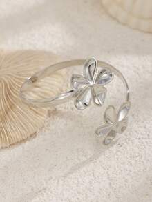 1pc Bohemian Vintage Metal Flower Cuff Bracelet, Minimalist Floral Upper Arm Bracelet, Gold Alloy Armband, Suitable For Women's Daily And Holiday Wear - Flower Arm Bracelet - View 5