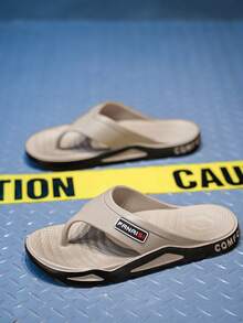 男女通用休闲软底人字拖，防滑浴室淋浴人字拖，户外沙滩鞋，字母图案卧室拖鞋 - 卡其色 - 查看 5