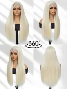 26英寸直发合成接发，带刘海，发尾微卷，打造自然长直发效果。升级品质，柔顺易打理，耐高温纤维，耐热。金色，适合女性日常、节日派对和音乐节等场合。 - 彩色 - 查看 3