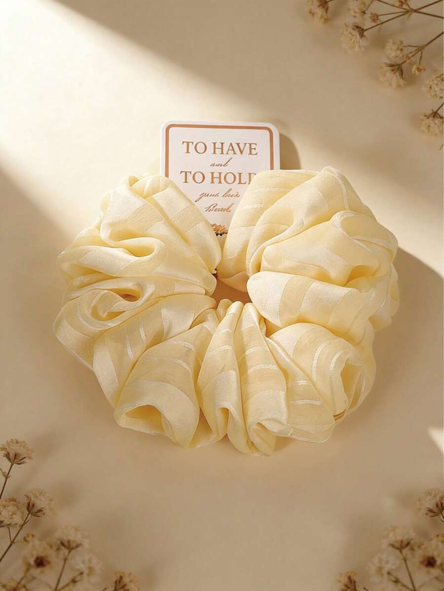 1pc Oversized Milky Yellow Chiffon Hair Scrunchie, Suitable For Women's Daily Headscarf Accessory, Comes With Gift Card, Ideal Gift For Parties And Everyday For Women ,Hair Tie Head Accessories - Multicolor - View 1