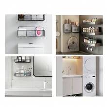 1/2pcs Magnetic Side Storage Rack, Suitable For Refrigerator And Washing Machine - No Drilling Required, Fashionable Black Metal Surface, Wall-Mounted Spice Organizer, Perfect For Laundry Essentials, Comes With Hooks Bathroom Accessories - Multicolor - View 6