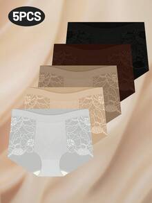 MIOTAN 5条装女士中/高腰蕾丝内裤，自然塑形，透气柔软轻盈，日常穿着 - 彩色 - 查看 7