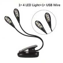 1pc Portable 4 LED Battery And USB Power Supply Book Reading Light With Clip,Brightness Adjustable,Adjustable Arms,Eye Protection Reading Light,Mini Desktop Lamp,Suitable For Tourism Take Along, Outdoor Travel Lighting - White - View 12