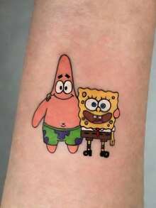 30pcs Temporary Tattoo Stickers, Cute Cartoon Characters & Patrick Tattoo Designs, Party Favors, Interesting Waterproof Temporary Tattoos For Arms, Face & Body - Multicolor - View 4