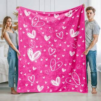 1 pieza Manta regalo del Día de San Valentín, manta de franela con estampado de corazón, suave, acogedora, manta linda adecuada para niñas y mujeres, excelente para adultos, familias, picnics, viajes y actividades al aire libre