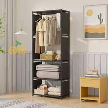 Perchero, expositor de ropa, armario, armario para el hogar, perchero colgante, perchero multifuncional, armario de gran capacidad, perchero de salón, perchero de pared, perchero de pie, perchero de interior, perchero antipolvo, perchero de almacenamiento, perchero para ropa, perchero de hierro, perchero de pared metálico, artículos para el hogar, suministros de almacenamiento, sencillo y bonito, resistente y duradero, almacenamiento científico, adecuado para dormitorio, sala de estar, porche, dormitorio (negro, blanco) - negro 1 - Ver 8