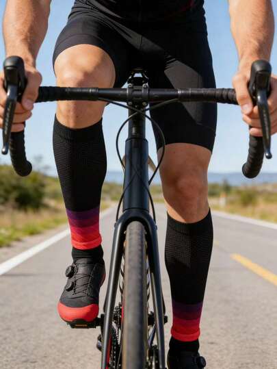 1 Pair New Sports Compression Leg Warmers, Calf Sleeve For Hiking, Running, Soccer, Cycling, Breathable Elastic Leg Sleeve, Gradient Color, Outdoor Compression Running Shaping Leg Warmers