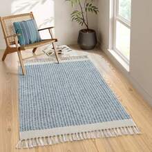 Lahome - Alfombra bohemia para recámara 3 x 5 pulgadas color azul de oficina tapete ligero para puerta de baño alfombra de entrada tejida para interiores con borlas alfombra lavable que no se - 91,4 cm x 1,52 ms+Gris - Ver 7