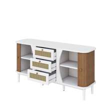 Rattan Sideboard/Chest Of Drawers, Chest Of Drawers With Sliding Doors, Adjustable Shelves, Curved Top - Natural Color+White - View 9