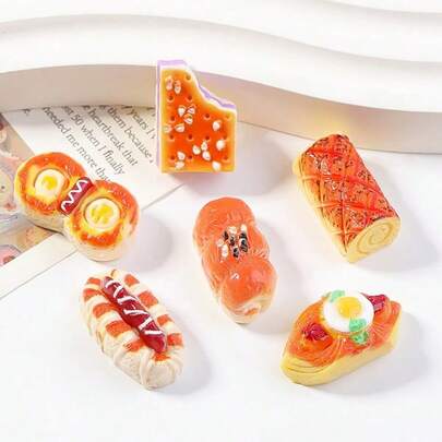 36pcs/30pcs/24pcs/18pcs/12pcs/6pcs Miniature Bread, Bread Model, Miniature Food Toy, DIY Jewelry Accessory, Resin Cartoon Realistic Food Toy, Bread, Hot Dog, Cream Resin Phone Case Sticker, Hair Clip Accessory, Dollhouse Miniature Kitchen Decor, Food Decor, Realistic Food