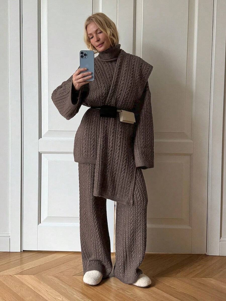 Women Sports Sweater Co-Ords - Brown (scarf Not Included) - View 1