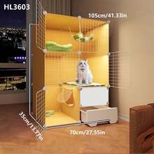 2-Story Cat House With Litter Box, Indoor Cat Cage, Cat Condo Furniture