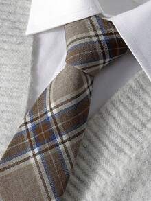 1条男士时尚条纹格子领带，百搭商务风格 - 棕色 - 查看 3