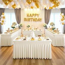 Mantel de Elastano Marfil de 8 Pies para Mesas Rectangulares, Sin Arrugas, Funda Ajustada con Falda, Ideal para Bodas, Fiestas - Marfil+96" x 30" (8 pies - 1 paquete) - Ver 7