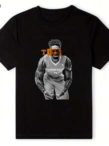 Mens 220g Cotton T Shirt Tennessee Basketball Player Print Casual Sports Tee Breathable Comfortable Athletic Top For - màu đen - Xem 1