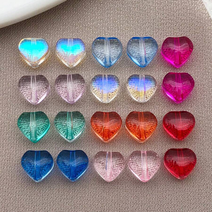 20pcs Heart Transparent Glass Beads Valentine's Day Glass Heart Crystal Spacer Loose Beads For Women DIY Jewelry Making Craftings Bracelets Necklaces Earrings Beading Projects