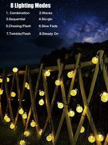 Solar String Light Outdoor Waterproof 20/50/100 Leds(Warm White,Multicolor,White)5m/7m/12m Crystal Ball Bubble Light String Outside Light Strip,Fairy Lights Twinkling 8 Modes For Garden Camping Patio Wedding Party Halloween,Christmas Decorations - Black - View 6