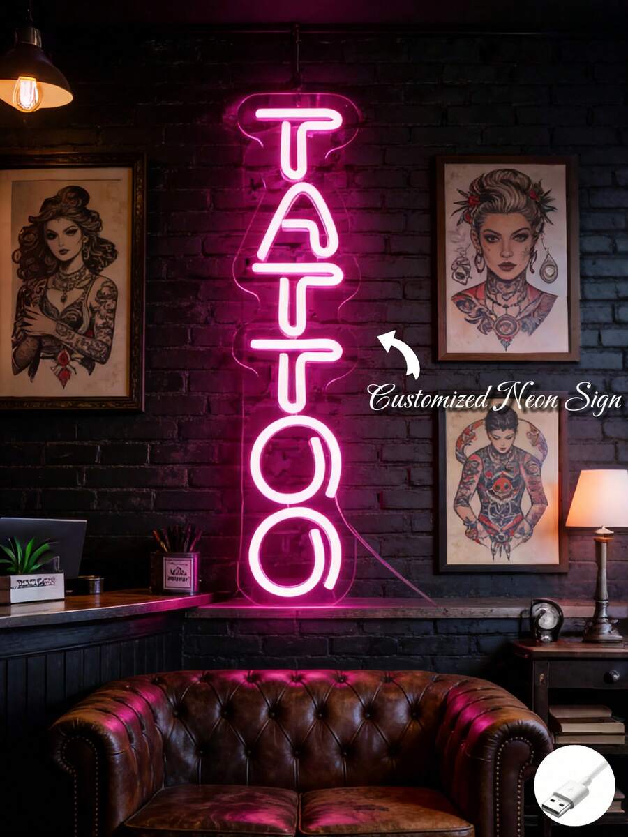 ضوء نيون LED عمودي مخصص، لافتة ضوء نيون LED عمودية مصممة لمحلات الوشم ومحلات الحلاقة، ديكور ضوء نيون LED، لافتة ضوء نيون ديكور جداري قابلة للتخصيص، لافتة LED، تصميم قابل للتخصيص، أسلوب شخصي، أسلوب فريد، سهل التنظيف، ديكوري للغاية، لافتة LED قابلة لإعادة الاستخدام، مناسبة لمحلات الوشم/الحلاقة - متعدد الألوان - مشاهدة 1