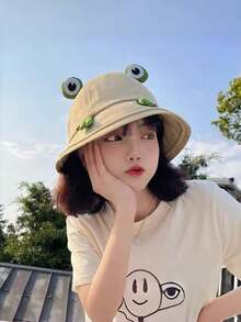 قبعة شمس قابلة للتعديل بتصميم الضفدع للنساء، قبعة حماية من الشمس للسفر والخارج، قبعة دلو كرتونية جميلة متعددة الوظائف لجميع المواسم - متعدد الألوان - مشاهدة 2