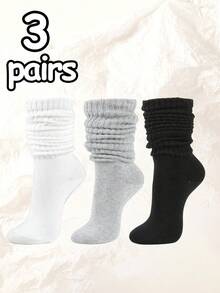 3 Pairs Kids Random Color Fashionable Bubble Socks, Comfortable Breathable, Classic European Style Knee-High Casual Socks - Multicolor - View 7