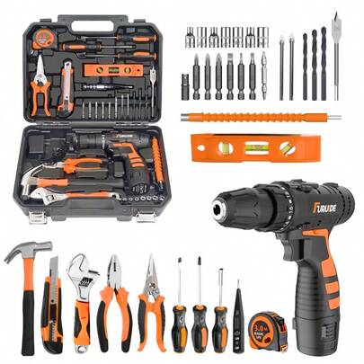 Juego de destornilladores eléctricos de alta especificación, incluye juego de brocas, caja de herramientas, estuche de almacenamiento portátil, taladro inalámbrico, interruptor de avance/retroceso, 18+1 ajustes de par y luz LED. Material de acero al carbono de alta calidad, adecuado para muebles DIY y herramientas de instalación para el mantenimiento del patio; kit esencial para escuelas, oficinas, apartamentos, garajes y dormitorios.