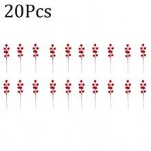 Conjunto de 5 frutinhas vermelhas realistas, frutas vermelhas de arame para decoração de Natal, enfeites para árvore de Natal, decoração natalina, decoração de Ano Novo Chinês, plantas artificiais, frutinhas vermelhas realistas - Vermelho - Ver 10