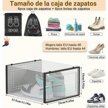 XGTCaja de zapatos de plástico ble organizador de cajas de zapatos multifuncional con 6 bs antolvo caja de zapatos dés para salón y dormito - Transparente y negro - Ver 2