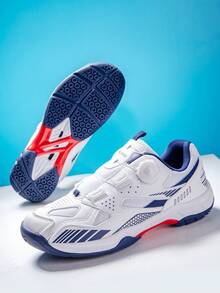 Unisex Badminton Shoes, Rotary Buckle Lace-Up, Carbon Board Rubber Sole, Ultra-Light Breathable Non-Slip Durable, Professional Badminton Match & Training Shoes - Blue and White - View 8