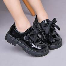 Girls' Elegant Comfortable Flat Shoes, Fashion Leather Bow Slip-On Loafers - Black - View 13