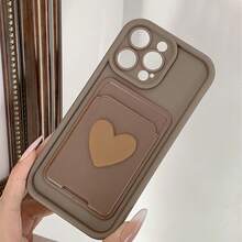 2pcs Brown Gradient Phone Case + 3D Heart Shaped Self-Adhesive Card Holder Matte Finish Compatible With IPhone 16 Pro Max/16 Plus/16 Pro/16, 15 Pro Max/15 Plus/15 Pro/15, 14 Pro Max/14 Plus/14 Pro/14, 13 Pro Max/13 Pro/13, 12 Pro Max/12 Pro/12, 11 Pro Max/11 Pro/11, XS Max/XR/XS, 7+/7 Anti-Drop Protective Cover - Brown - View 3