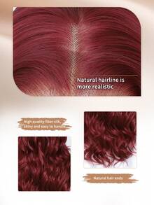 13x6 Lace Front Wig, Burgundy Wavy Curly, Heat Resistant Synthetic Fiber, Transparent Lace Front Wig, Natural Looking For Women, Swiss Lace No Glue - Burgundy - View 5