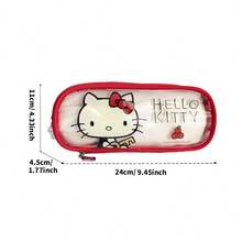 Miniso Sanrio Hello Kitty Red Double-Layer Storage Bag Cartoon Print & Transparent View Window Waterproof Durable Stationery Beauty Sundries Classification Pouch Daily/School/Business Trip Organizer(1 PC) - Red - View 11