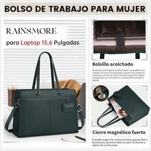 RAINSMORE Bolsa para Laptop Mujer 15.6 Pulgadas Tote Bag Laptop de Cuero PU Impermeable Bolso Tote Grande Para Trabajo Oficina - Verde - Ver 5