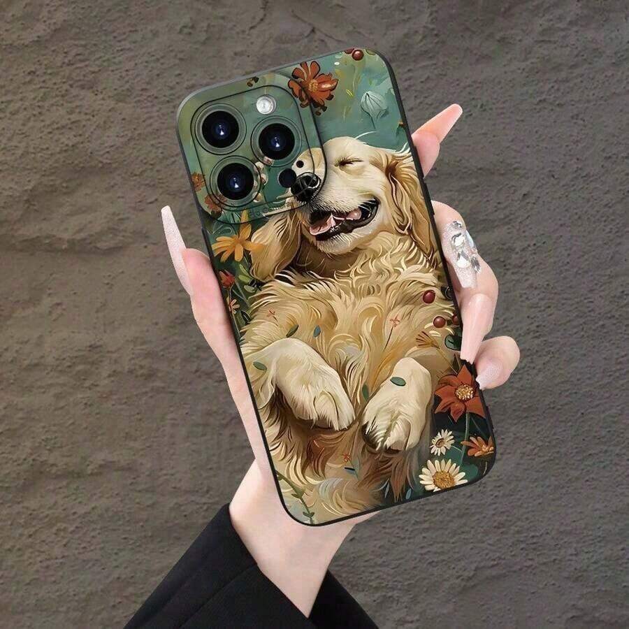 1PC Funda Creativa para Teléfono Decoración Navideña Perro Golden Retriever Personalidad Creativa Impresión Genial Funda para Teléfono Móvil, Adecuada para iPhone 16/15/14/13/12/11/7/8/X/XS/XR Pro Max Mini Plus Serie Protección Completa Funda para Teléfono Móvil Adecuada para iPhone 17 Air - Negro - Ver 1