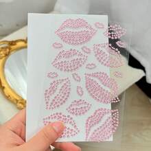 1pc Lip Design Rhinestone Face Sticker,1pc 3D Realistic Lip Design Self-Adhesive Glitter Crystal Face Gems Eye & Body Jewels For Women & Girls, Body Jewelry Gem Sticker Valentine's Day Gem Sticker ﻿