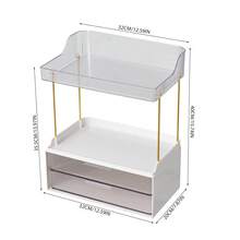 Living And Home Countertop Storage Organiser 2 Drawers White Amber PET Metal For Makeup Bathroom Kitchen Holiday